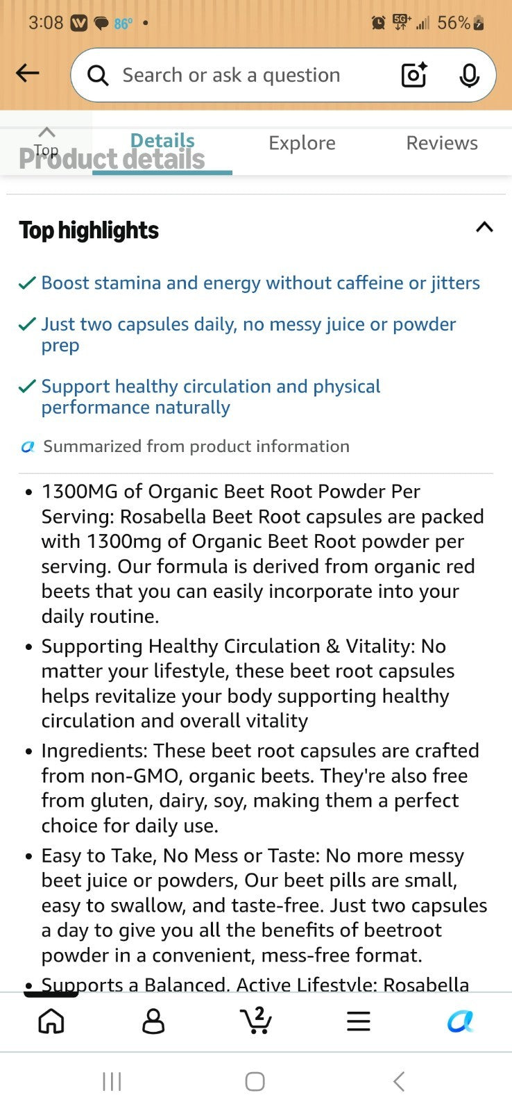 New Sealed Rosabella Beet Root Natural Energy Boost Blood Pressure 60 Capsules