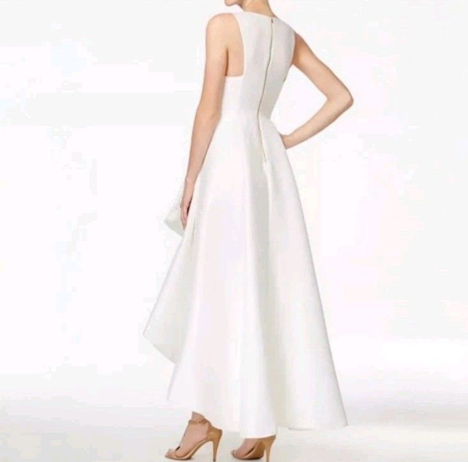 Calvin Klein High-Low A-line Dress White Stock Size 12 Sleeveless V-Neck