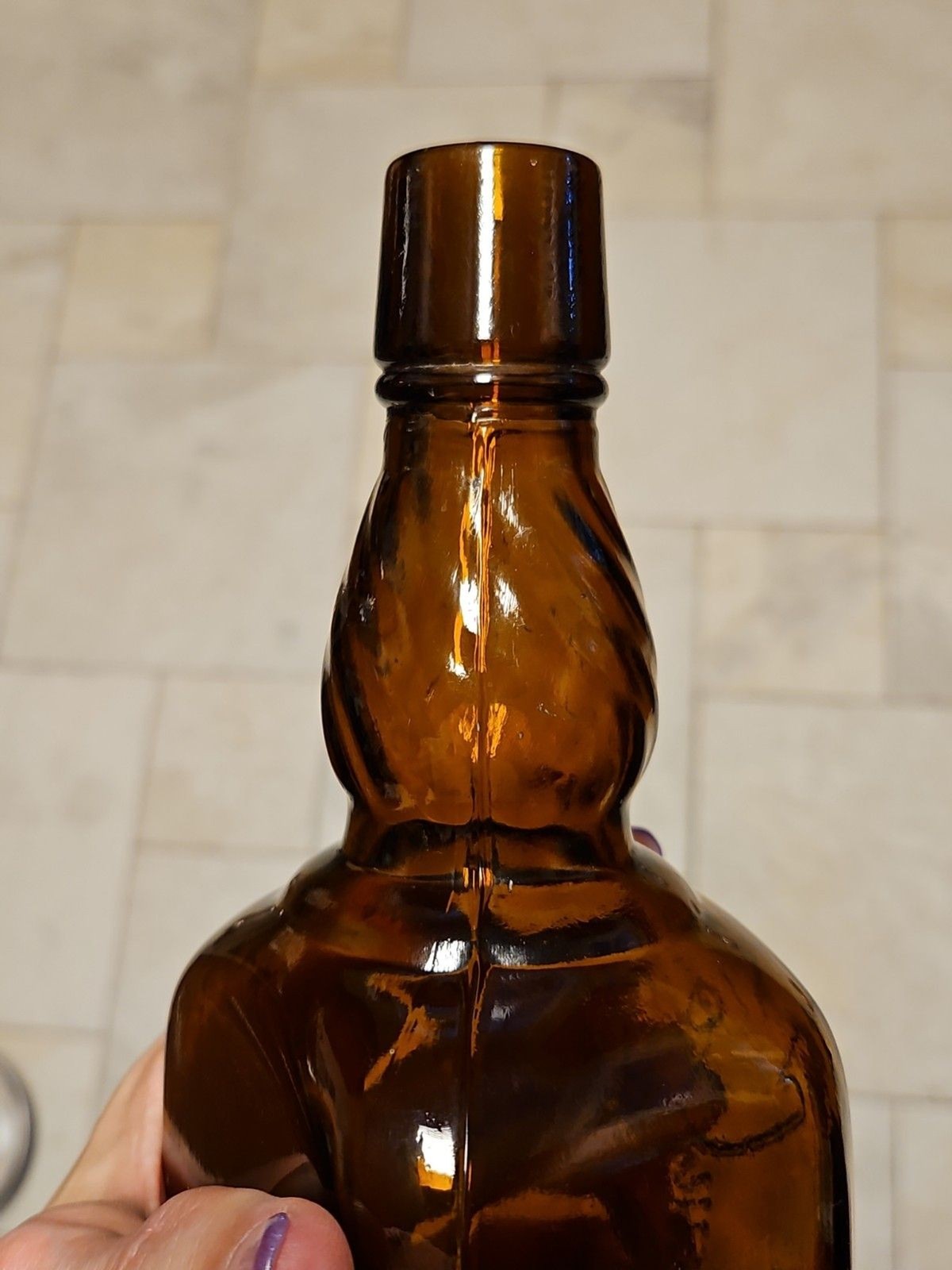 Vintage M. Salzman Co. Purity Above All Brown Amber Hand Blown Whiskey Bottle