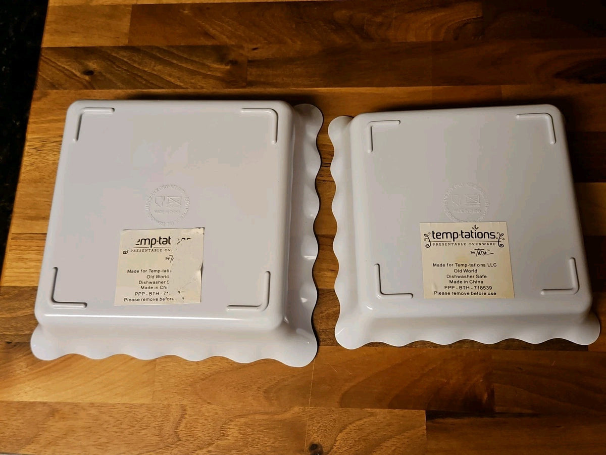Set of 2 Temptations By Tara Old World Lilac Melamine Square Ruffled Dishes