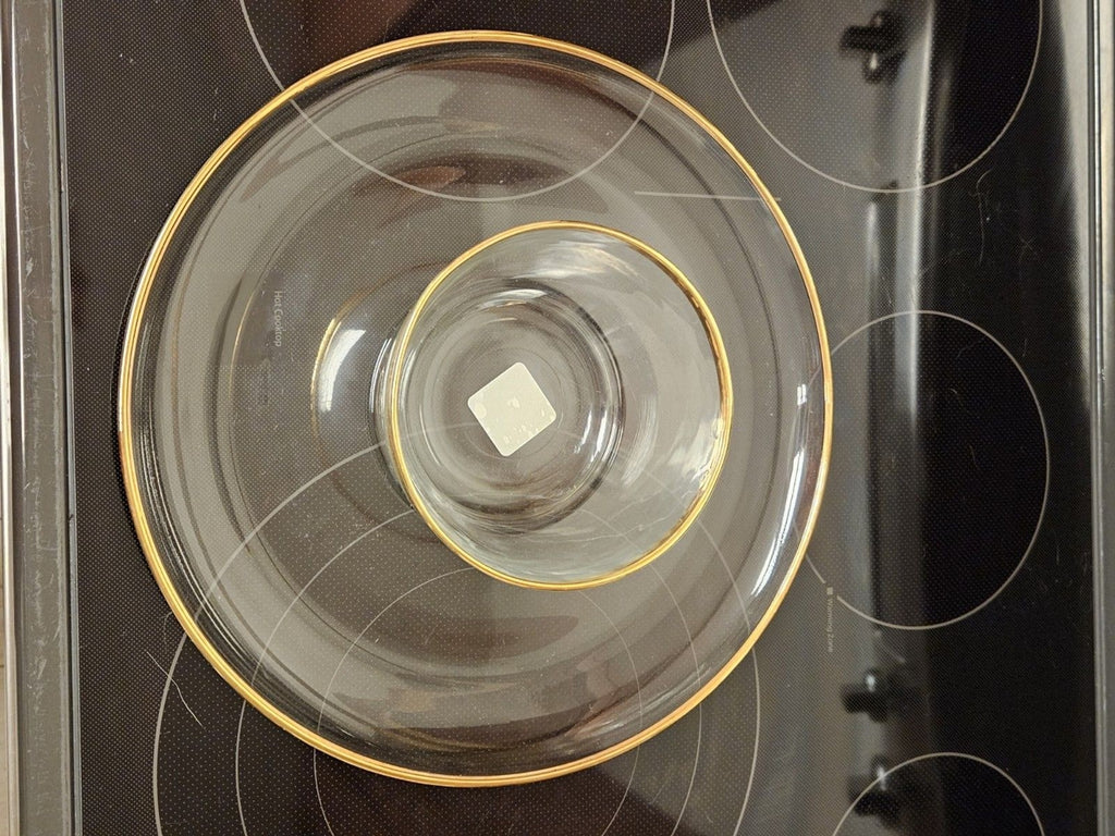 Vintage Toscany Round Serving Tray W/ Dip Bowl 24 Karat Gold Rim Costa D'oro