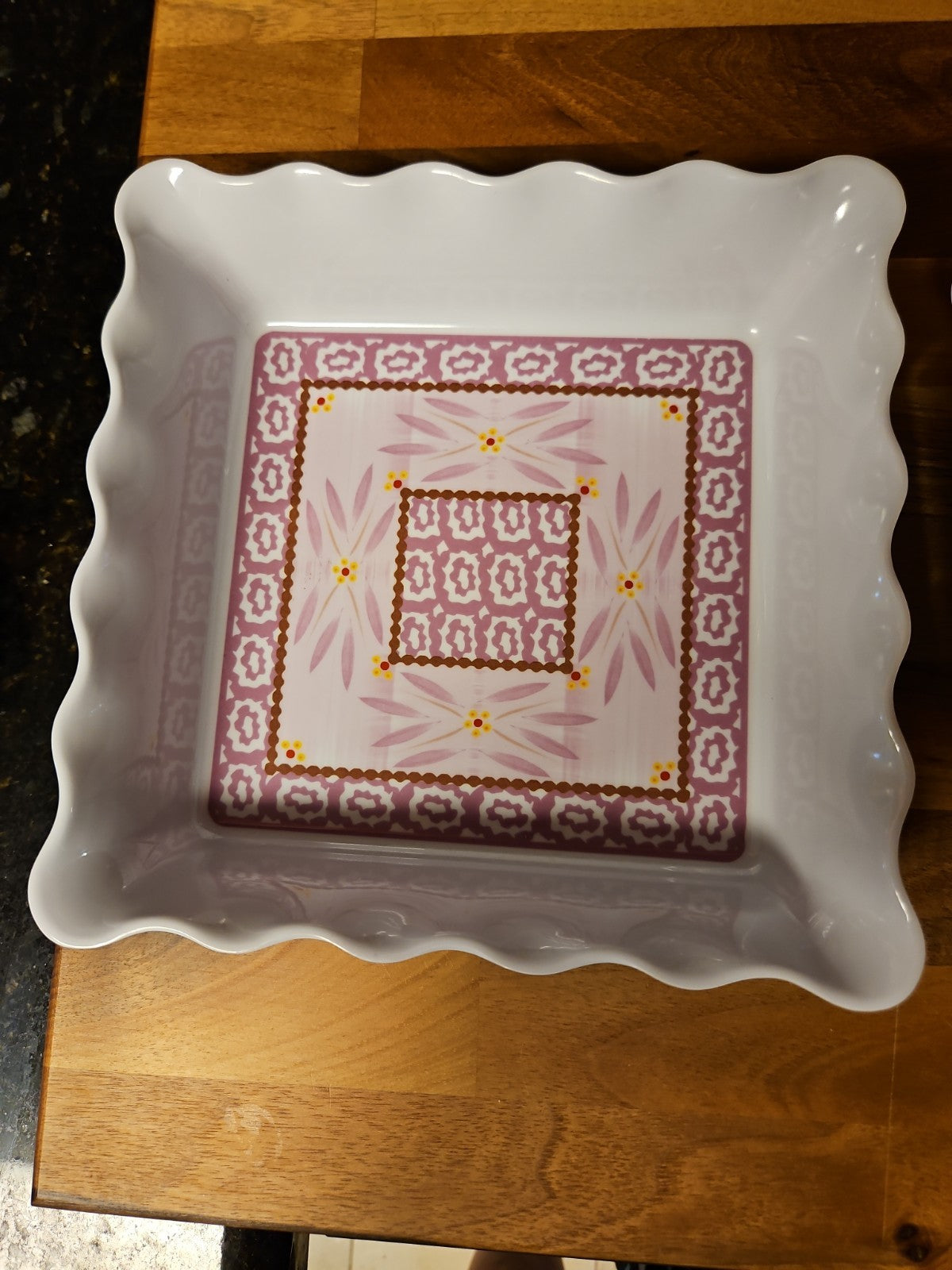 Set of 2 Temptations By Tara Old World Lilac Melamine Square Ruffled Dishes