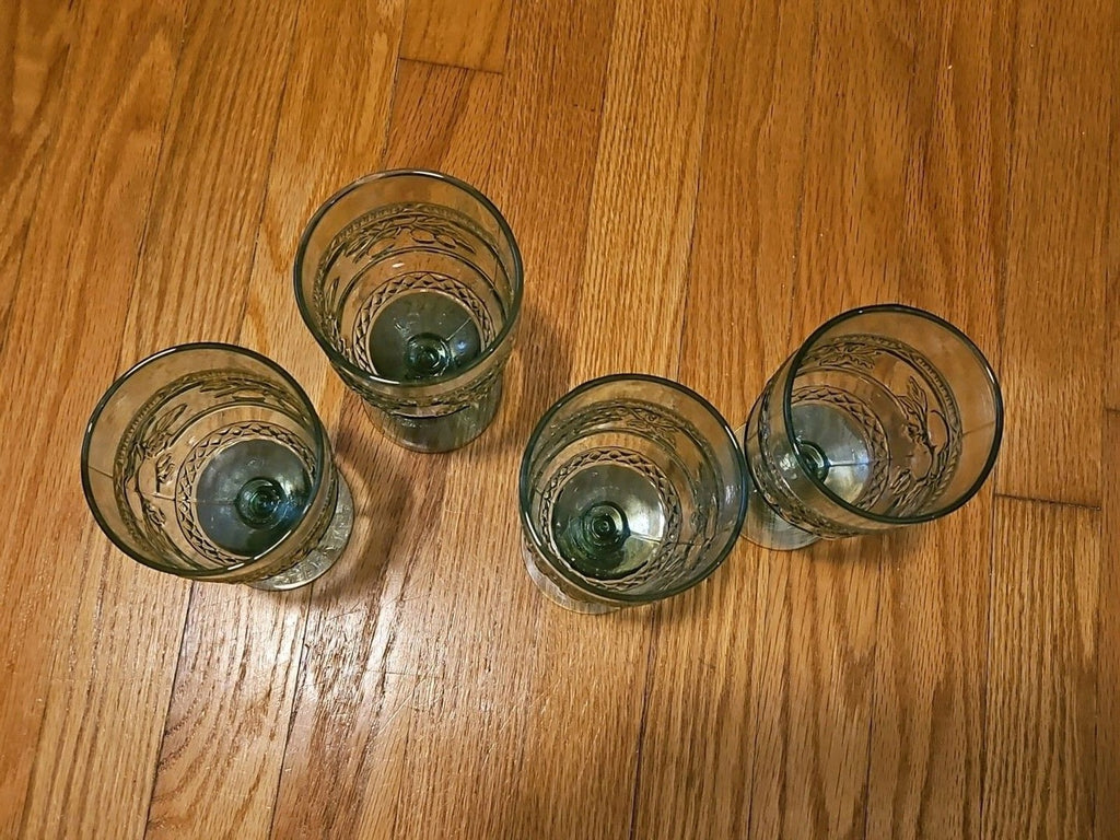 Vintage Mikasa 1960 Embossed Fruit Light Green Glasses Set of Four (4)