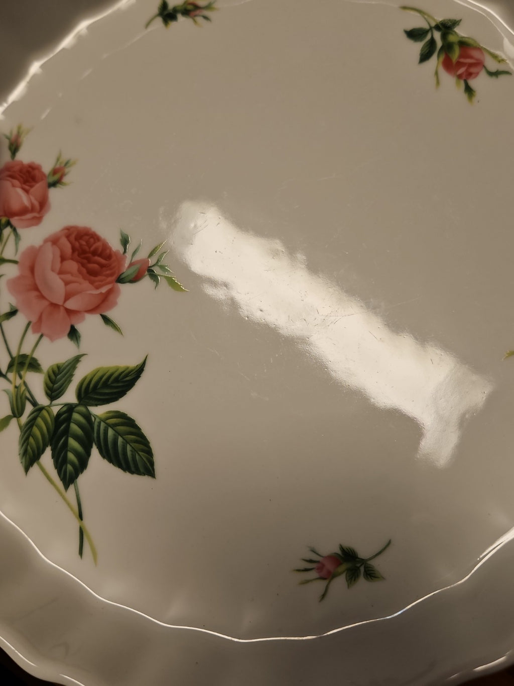 Vintage Christineholm Porcelain Rose Pie/Quiche Baking Dish w/ Scalloped edges