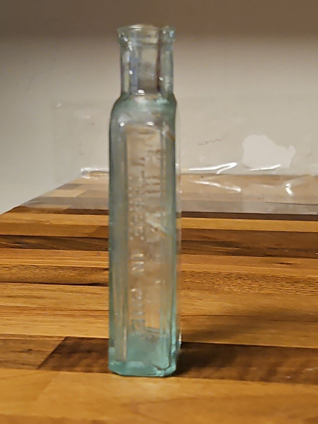 Vinyage 1890's First Gen G.W. Cole Co. Three In One Oil Bottle Blown Aqua Glass