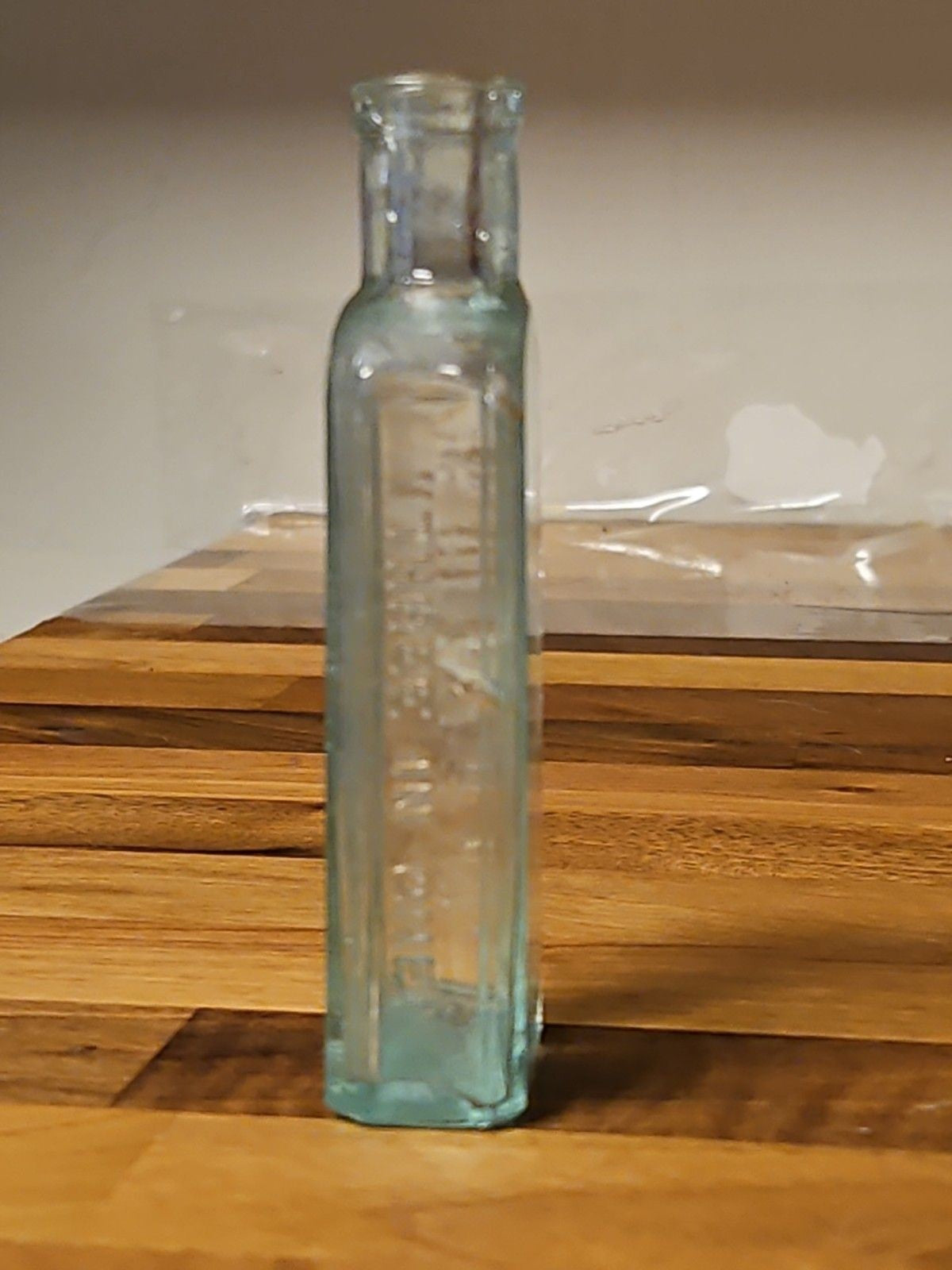 Vinyage 1890's First Gen G.W. Cole Co. Three In One Oil Bottle Blown Aqua Glass