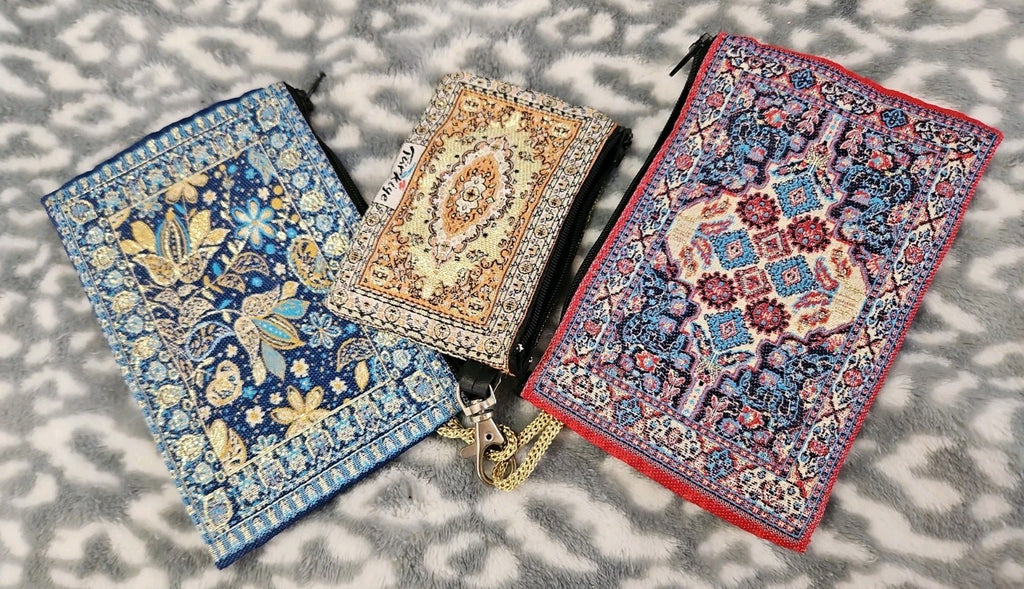 Set Of 3 Turkish Tapestry Carpet Style Zippered Clutch Coin Purses NWOT 2 Sizes
