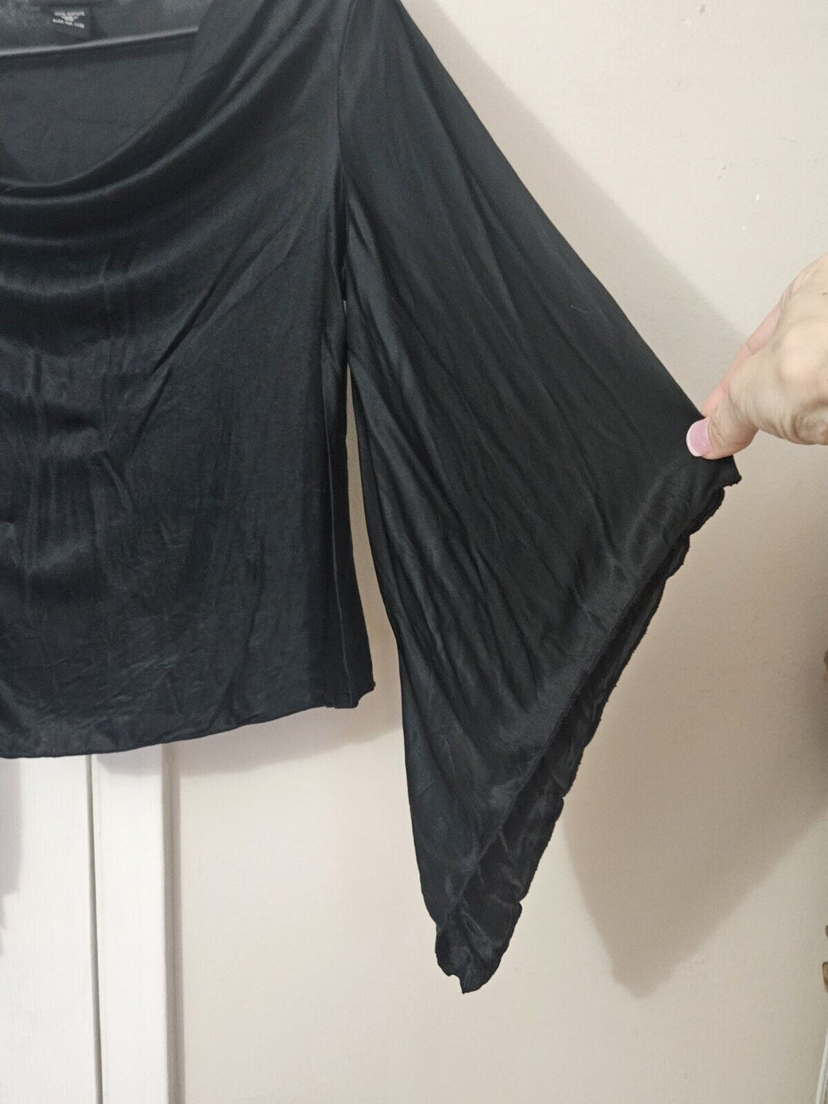 Express Womens Satin Draped Neck Long Angled Sleeve Blouse Black X Small