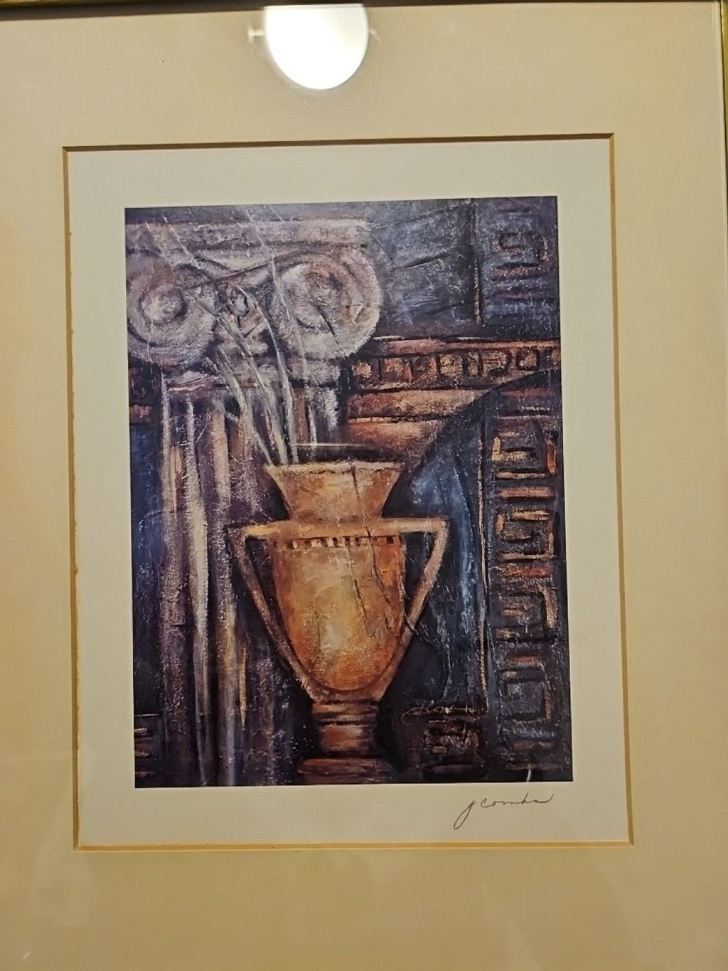 Framed And Matted Cracked Vase And Column Print By J Combs 13" X 16"