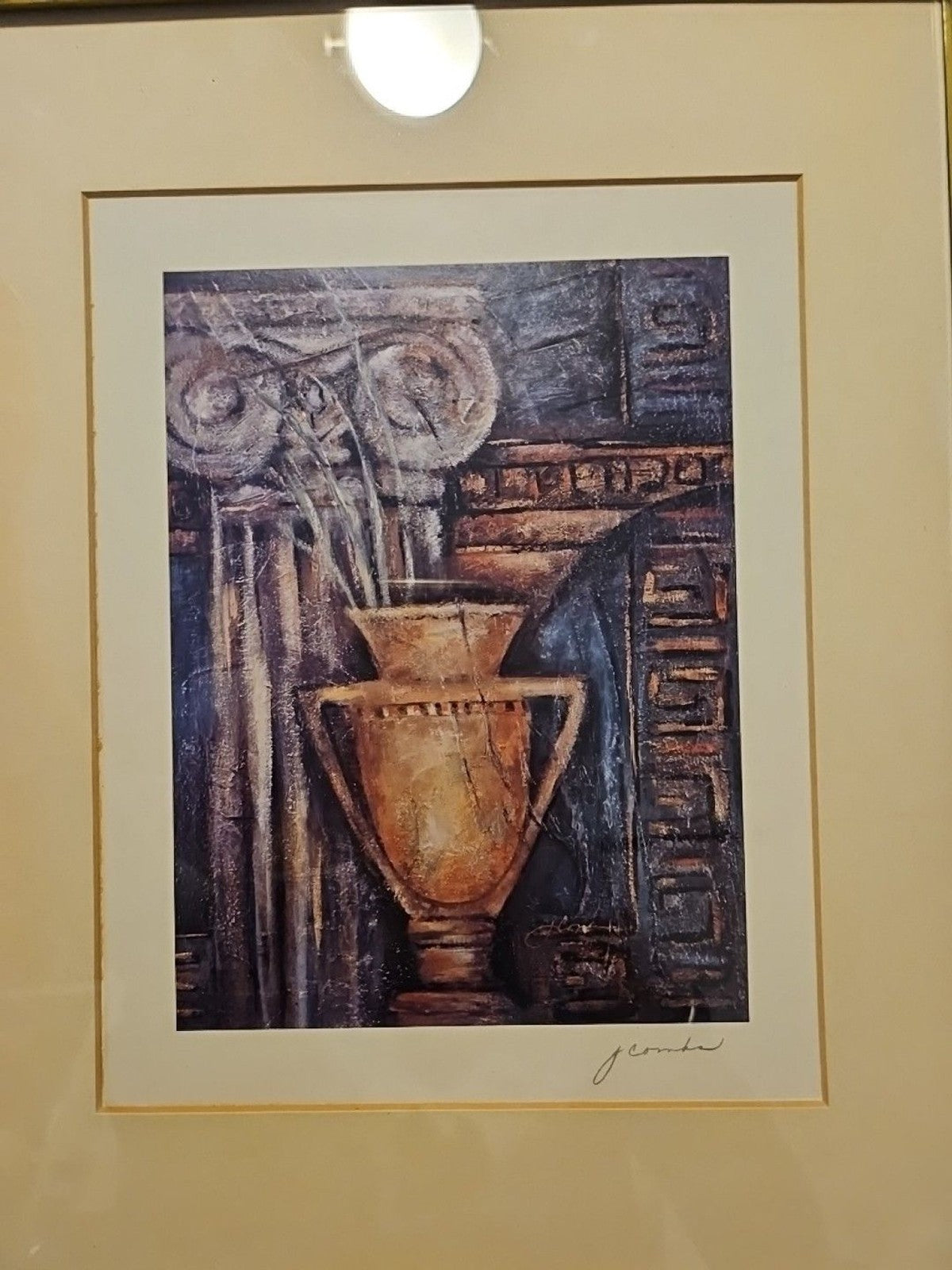 Framed And Matted Cracked Vase And Column Print By J Combs 13" X 16"