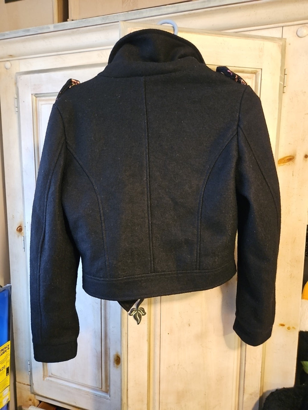 MinkPink Women’s Sz S Black Wool Blend Motorcycle Jacket Rose Gold Zipper Detail