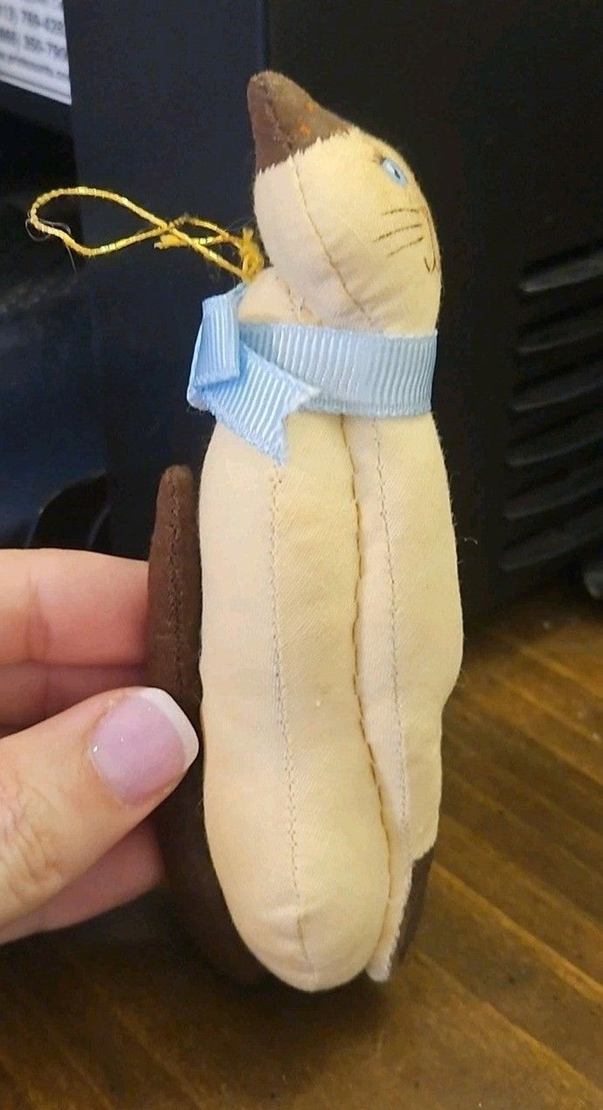 Vintage Stuffed Siamese Cat Ornament 5”