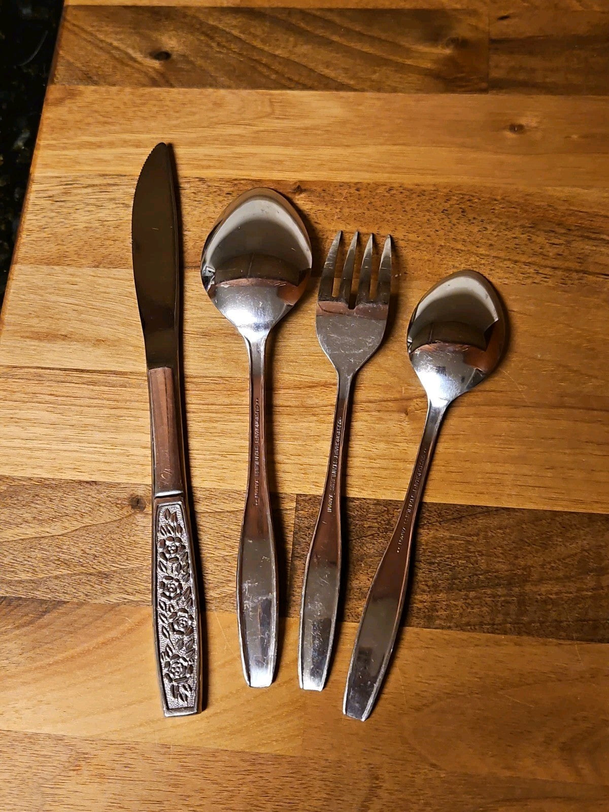 Vintage CustomCraft Stainless Steel Flatware CUS10 4 Pc Service For 2 Roses