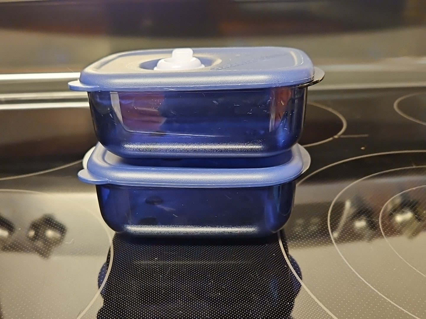Set Of 2 Tupperware 1 Cup Vent & Serve 3387A Indigo Blue Containers with Lids