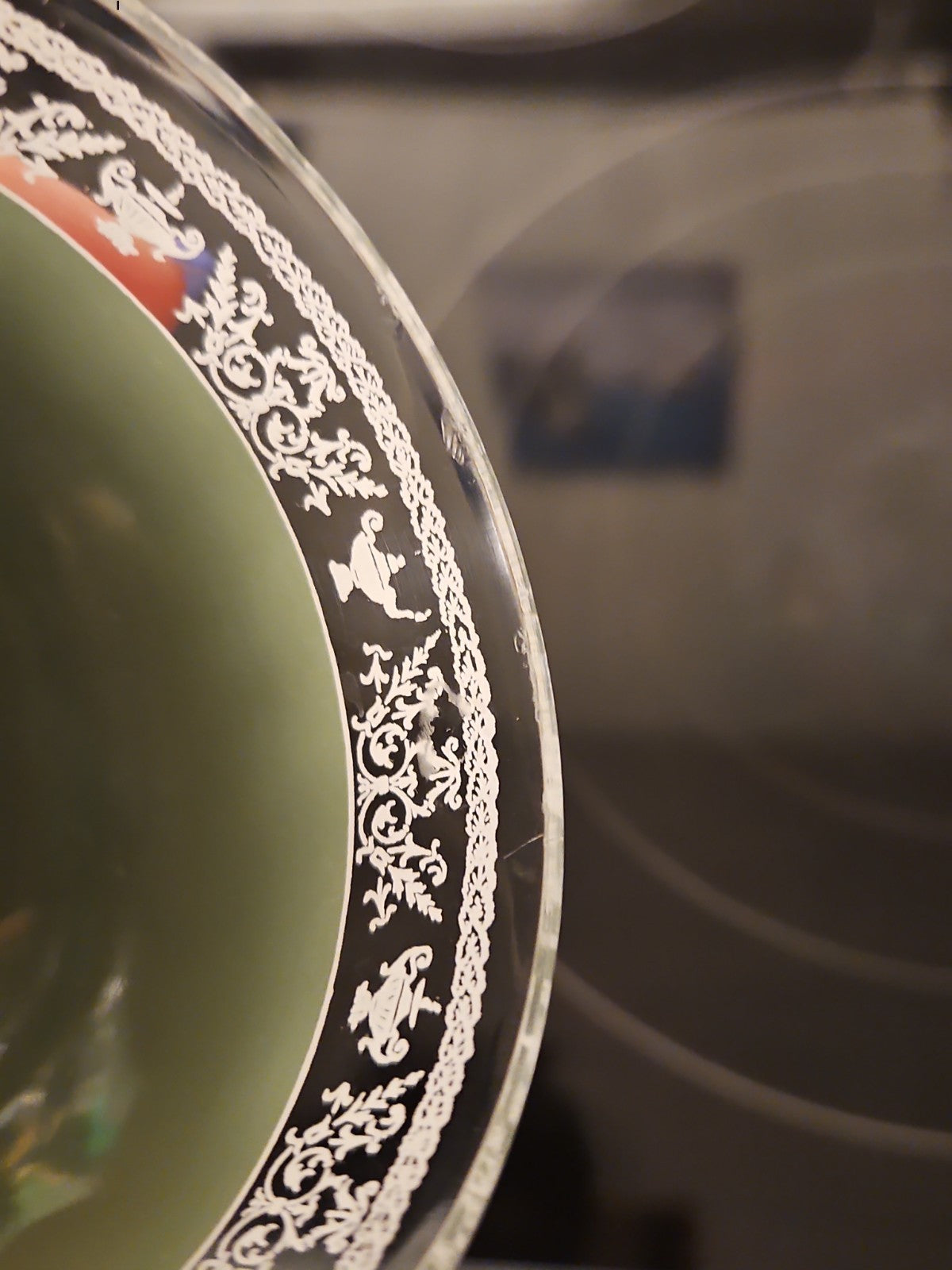 Vintage MCM Jeannette Glass Hellenic Green Grecian Serving Bowl With 5 Tumblers