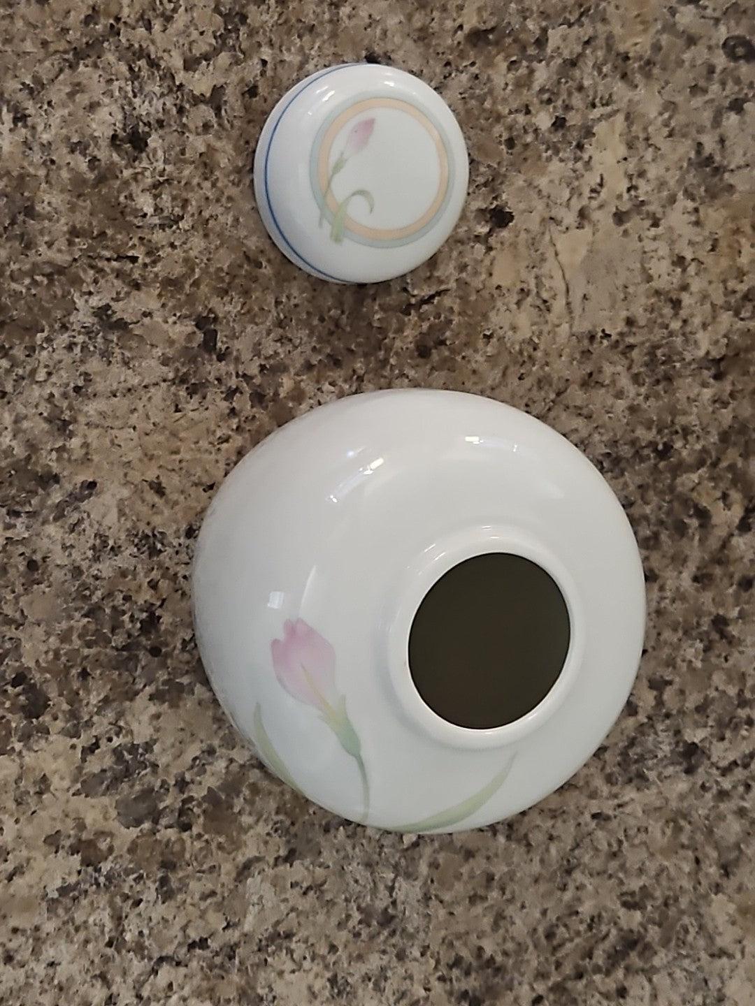Vintage Chinoiserie Ginger Jar With Lid Purple Orchid & Blue Lily W Gold Accent