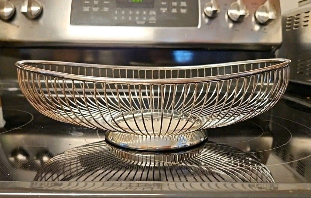 Vintage Raimond Silverplate 12" x 7.5" Wire Bread Basket Serving Bowl