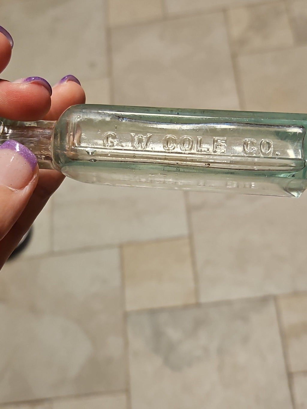 Vinyage 1890's First Gen G.W. Cole Co. Three In One Oil Bottle Blown Aqua Glass
