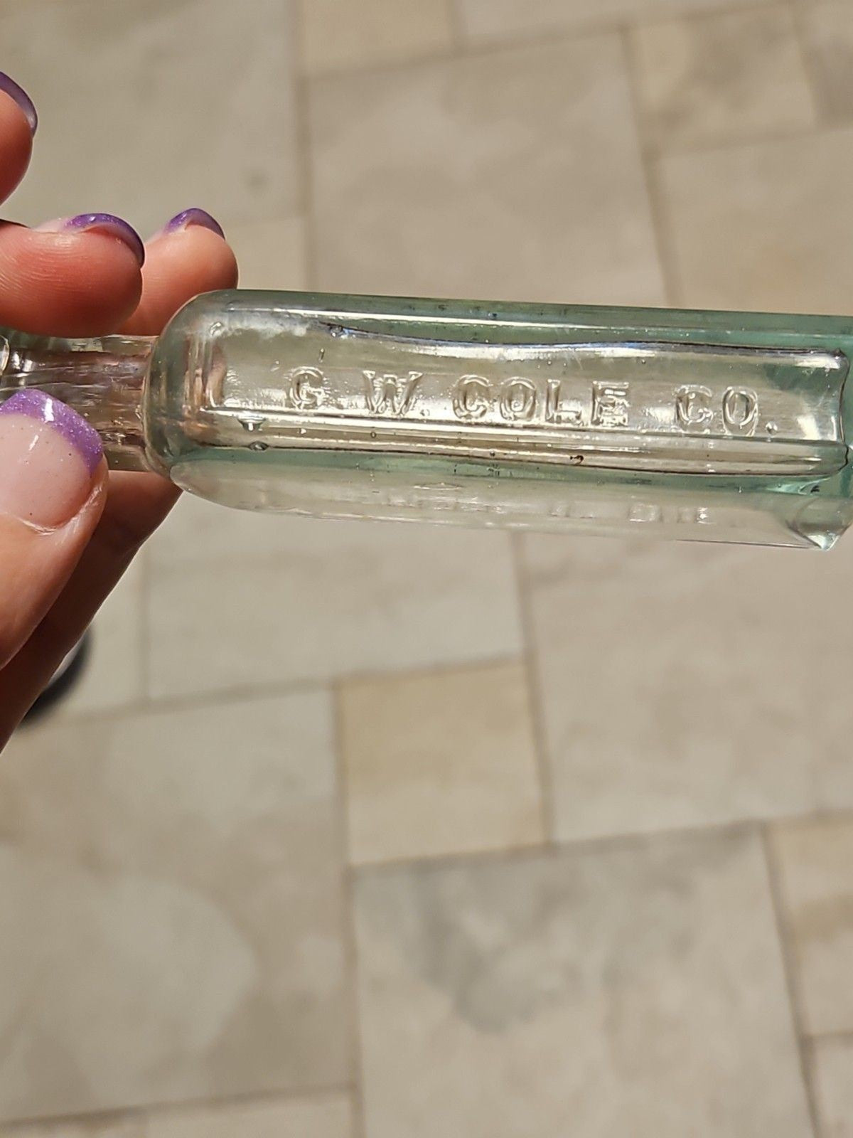 Vinyage 1890's First Gen G.W. Cole Co. Three In One Oil Bottle Blown Aqua Glass