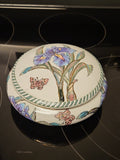 Vintage Andrea by Sadek 7" Round Trinket Box Iris & Butterflies W Gold Detail