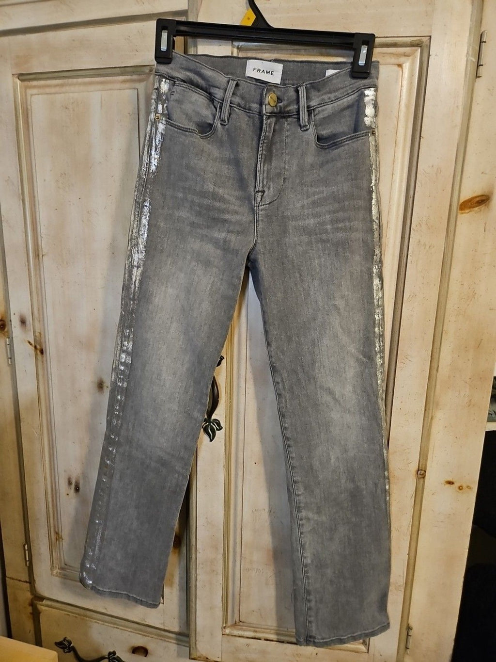 Frame Le High Straight Field Foil Tux Gray Womens Ankle Jeans Sz 25