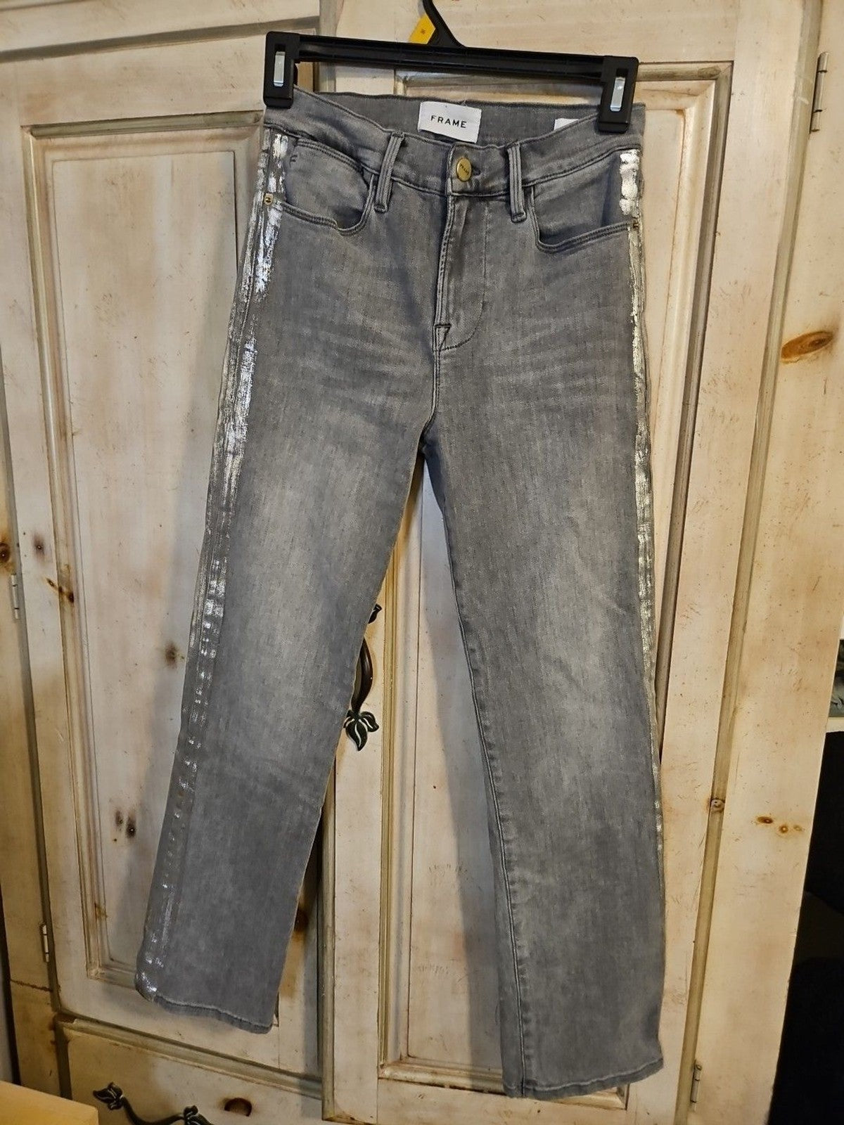 Frame Le High Straight Field Foil Tux Gray Womens Ankle Jeans Sz 25