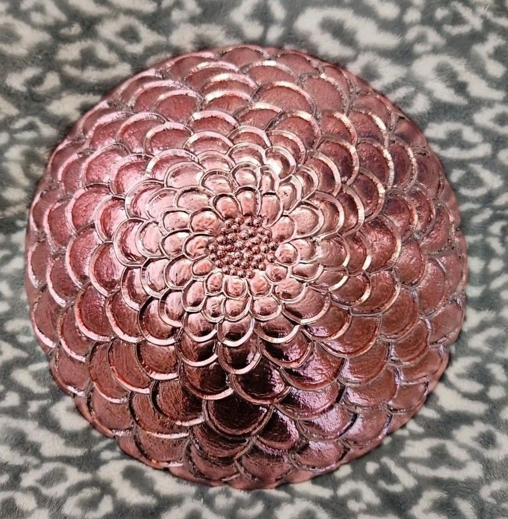 Metallic Pink Floral Design Art Glass Bowl Serving Dish Centerpiece 11.5" x 11.5"