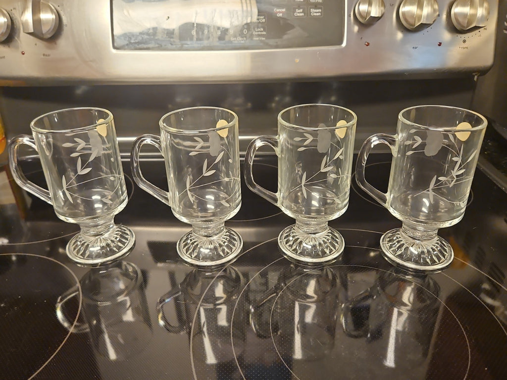 NIB Princess House Heritage #504 Set Of 4 Tempered Glass Irish Coffee Mugs