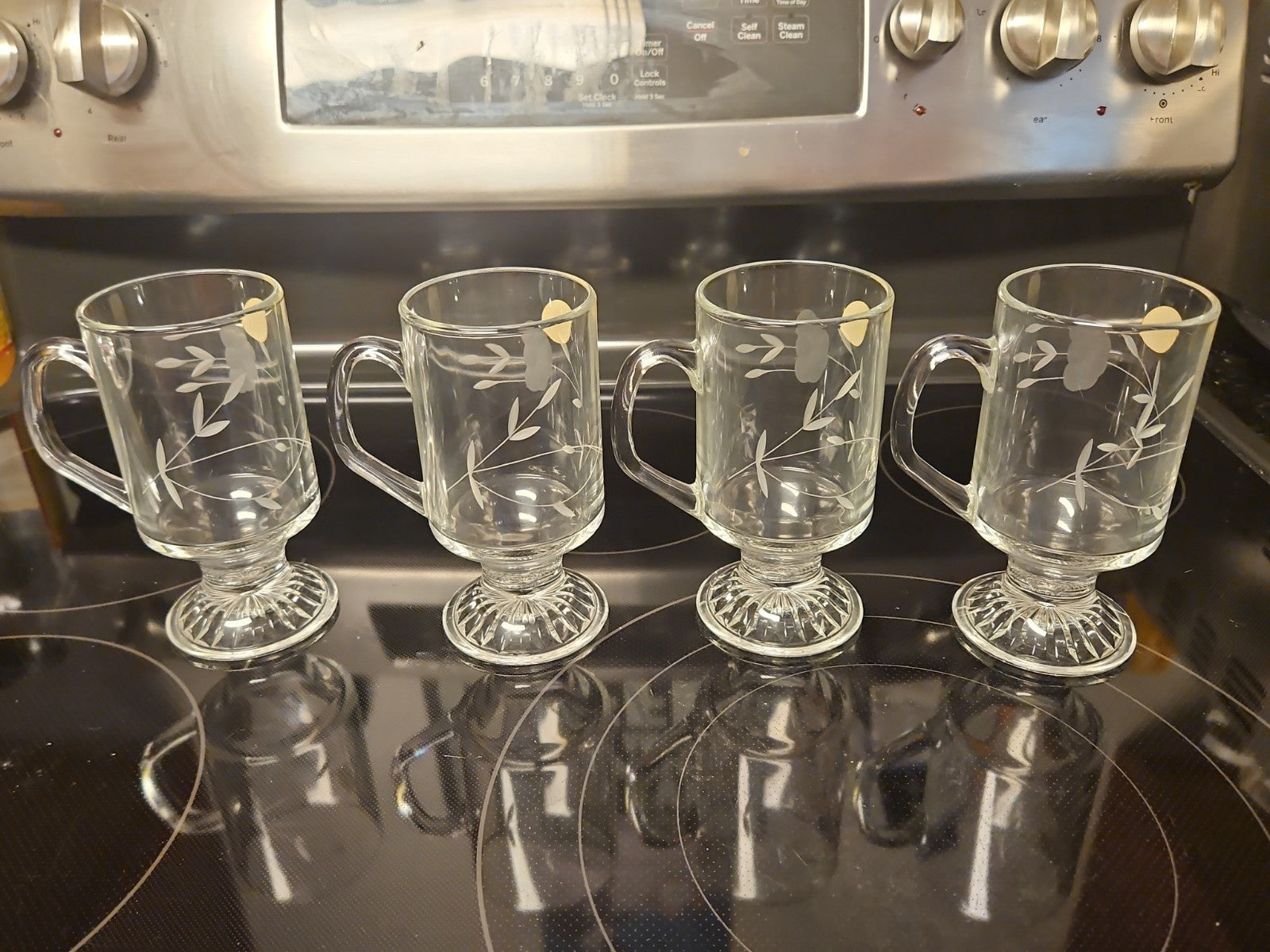 NIB Princess House Heritage #504 Set Of 4 Tempered Glass Irish Coffee Mugs