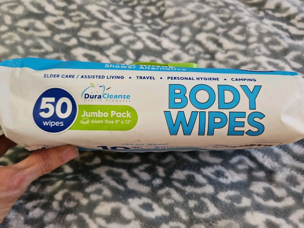 New Sealed Giant Size Dura Cleanse Body Wipes No Rinse 50 Count + 4 Travel Wipes