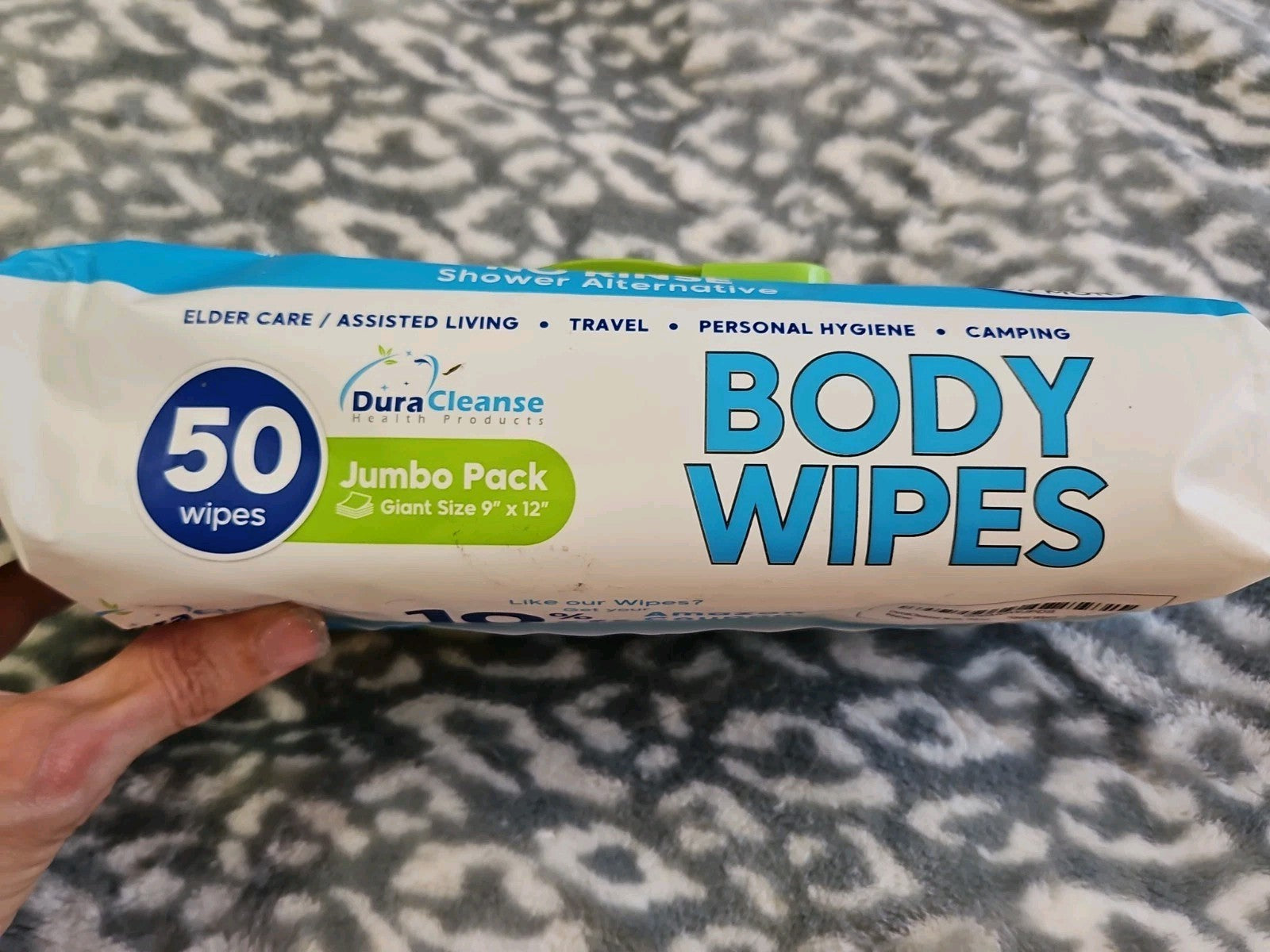 New Sealed Giant Size Dura Cleanse Body Wipes No Rinse 50 Count + 4 Travel Wipes