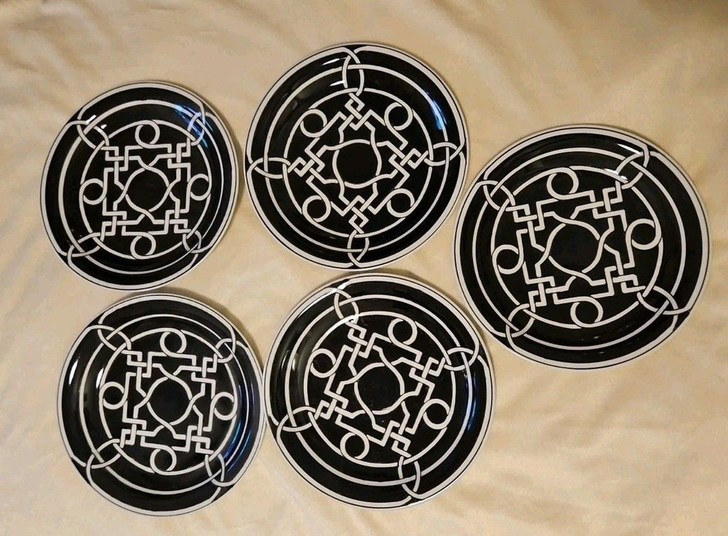 Lot of 5: Z-Gallerie Black & White Labyrinth Salad Plate 8.5" - No Chips, Cracks