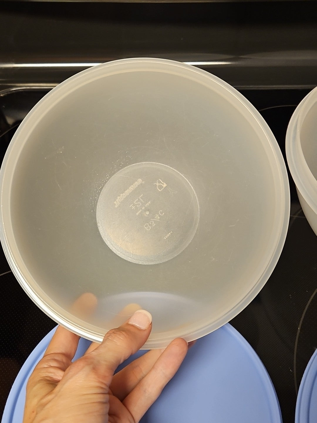 Set Of 2 Vintage Tupperware Wonderlier Bowls W Blue Lids 8 3/4 & 12 Cup