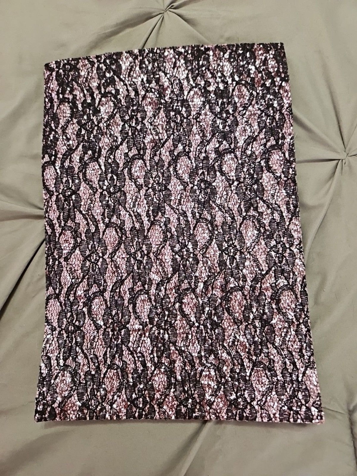 8pc 8.25" X 11.75" Lt Pink Glitter W Black Lace Overlay Vinyl Fabric Sheet New