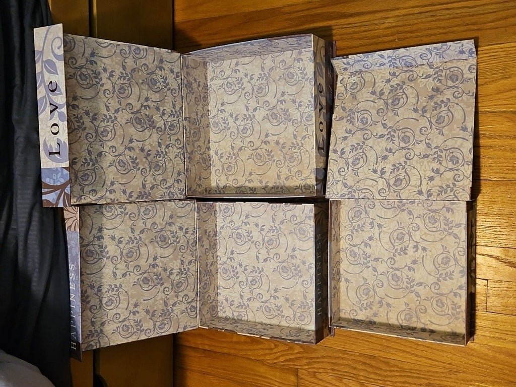 Elegant 3 Pc Nesting Storage Box Set Purple Fleur De Lis Love Laugh Happiness