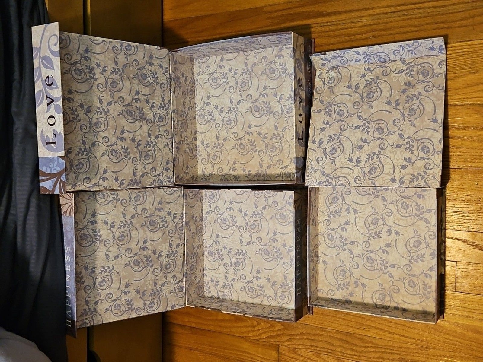 Elegant 3 Pc Nesting Storage Box Set Purple Fleur De Lis Love Laugh Happiness