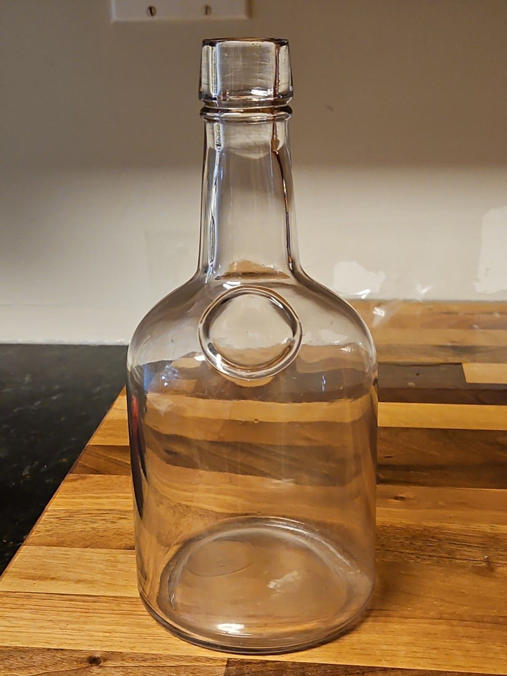 Antique 1890's Clear Glass Blown Liquor Bottle 9" Manganese Purple Grey Tint