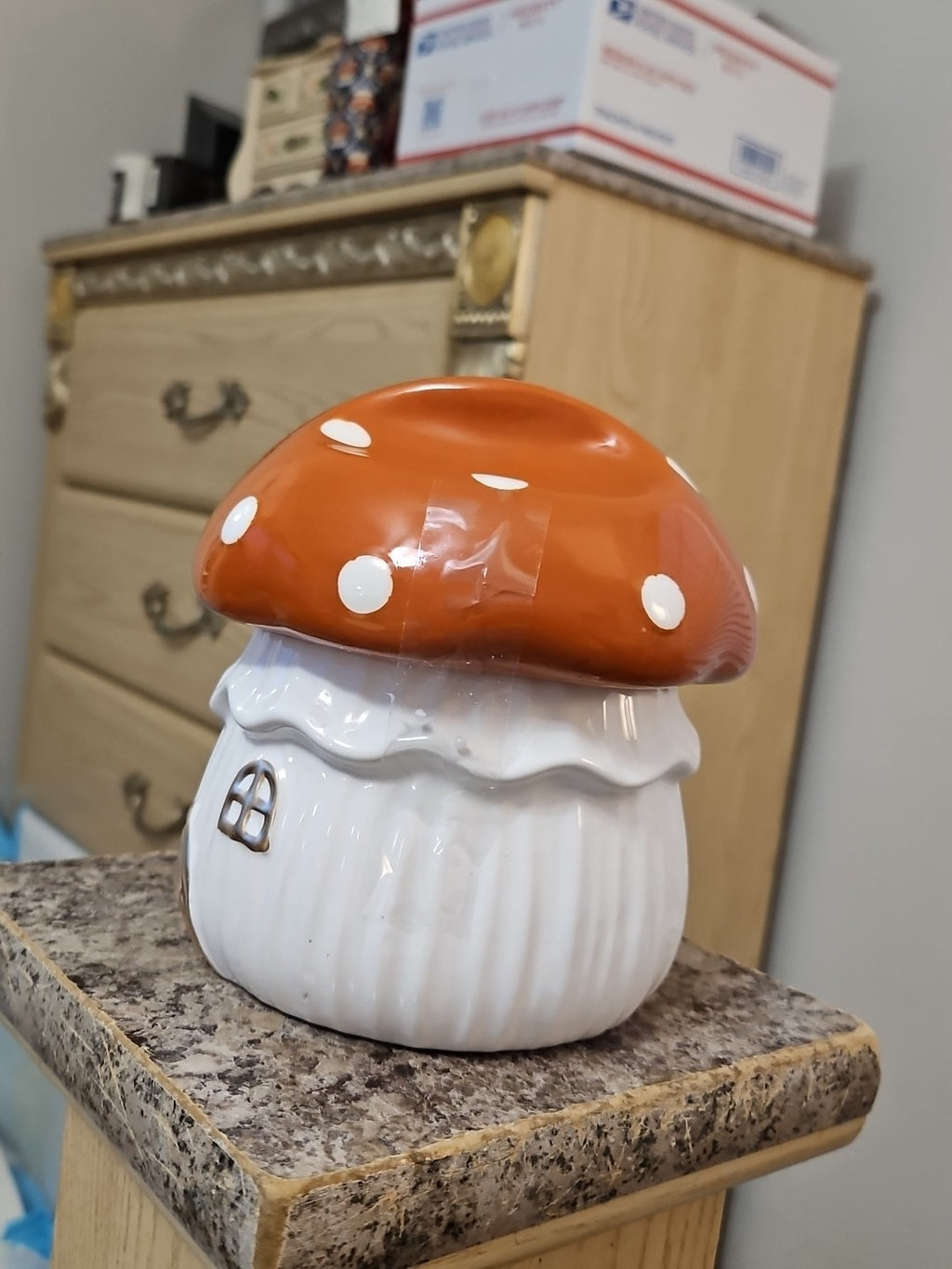 Target Bullseye Ceramic Mushroom Shaped Cookie Jar Candy Bowl 6" New