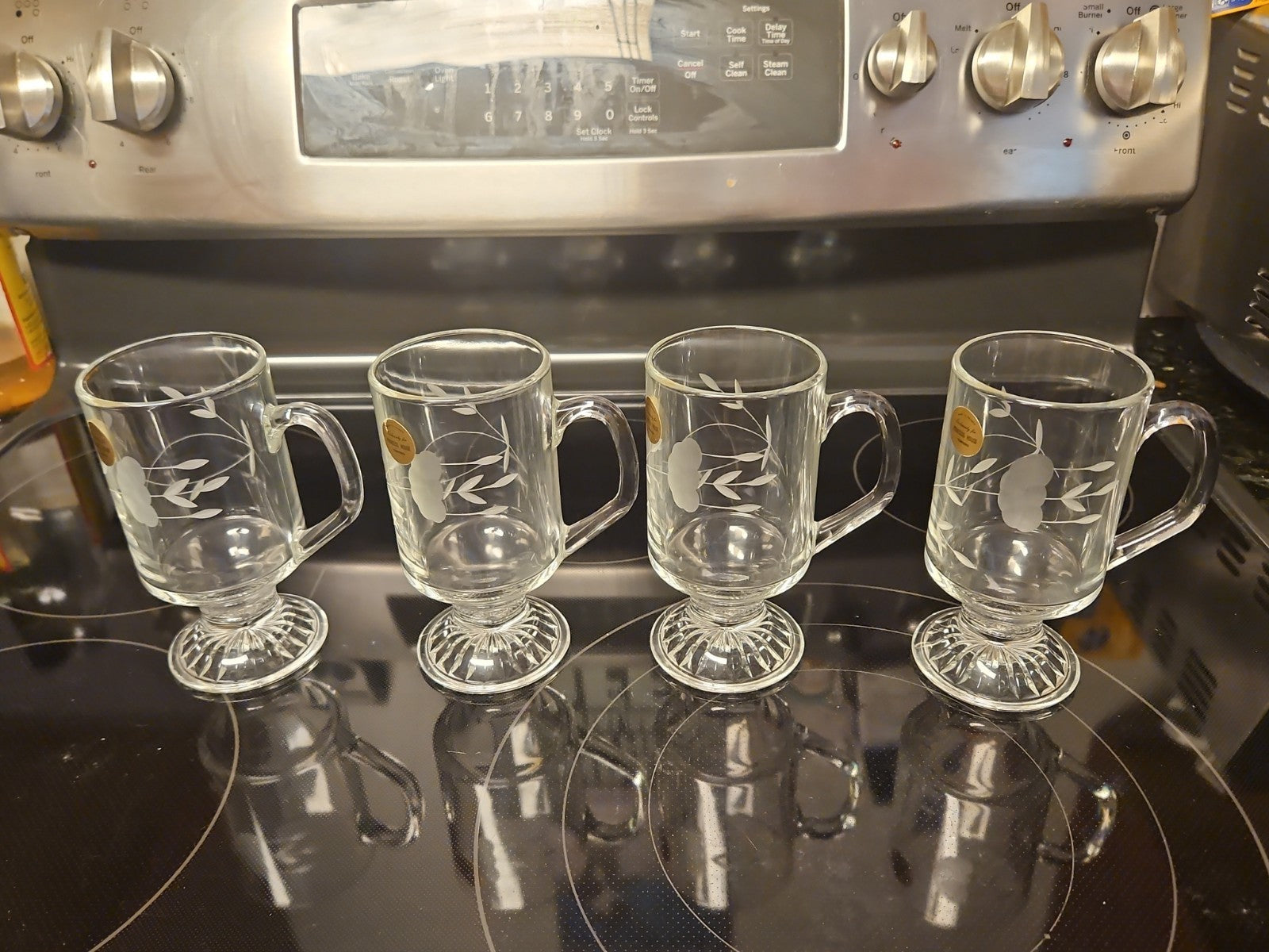 NIB Princess House Heritage #504 Set Of 4 Tempered Glass Irish Coffee Mugs