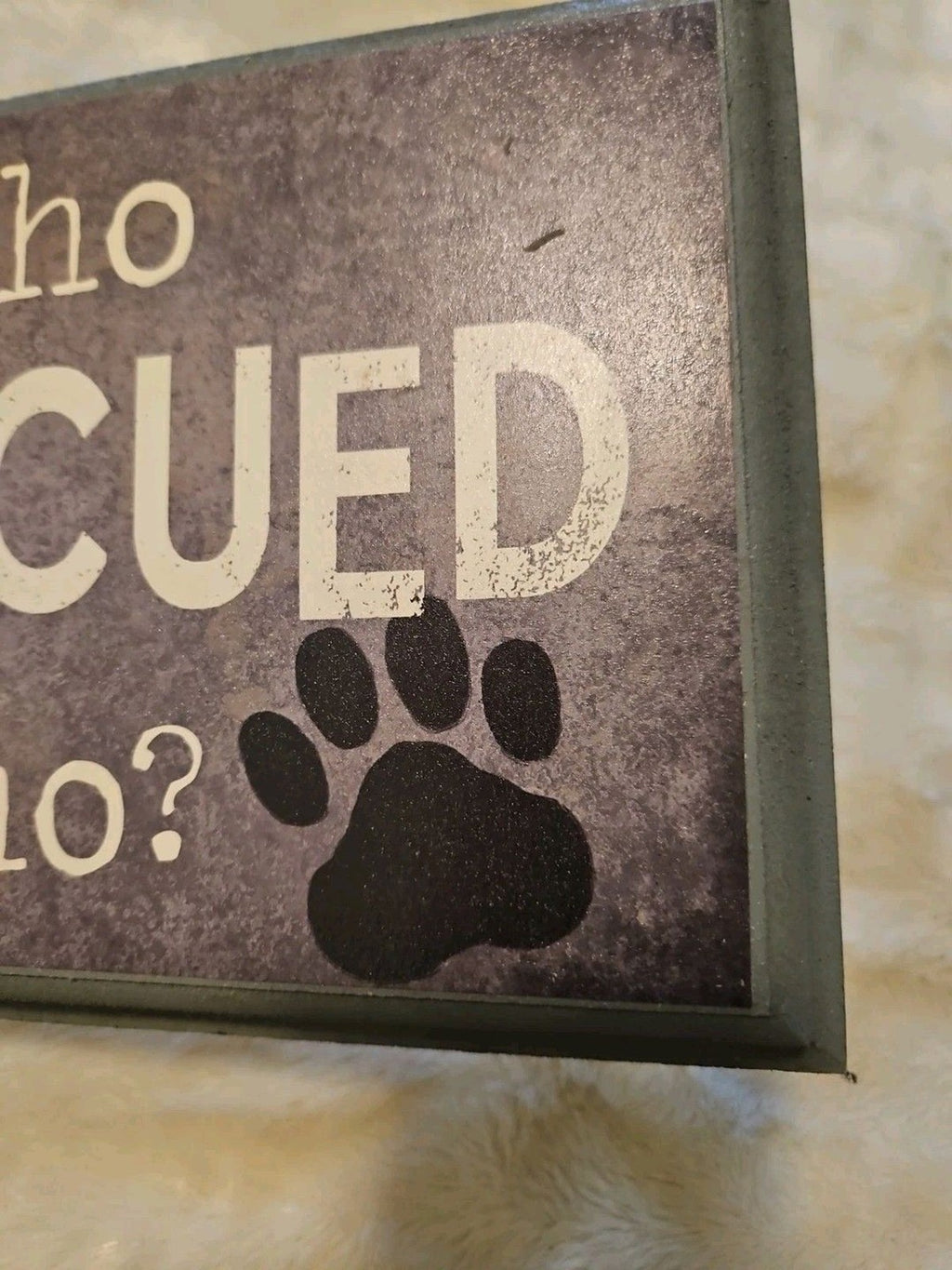 Rustic Who Rescued Who? Cat Dog Pawprint Wood Plaque Sign Pet Wall Art