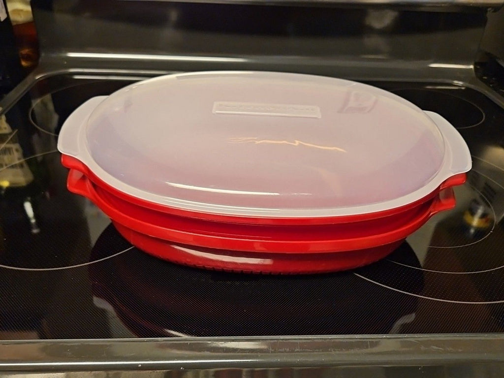 Kitchen Aid Red 9" x 13" Microwave Veggie Food Steamer 3 piece set