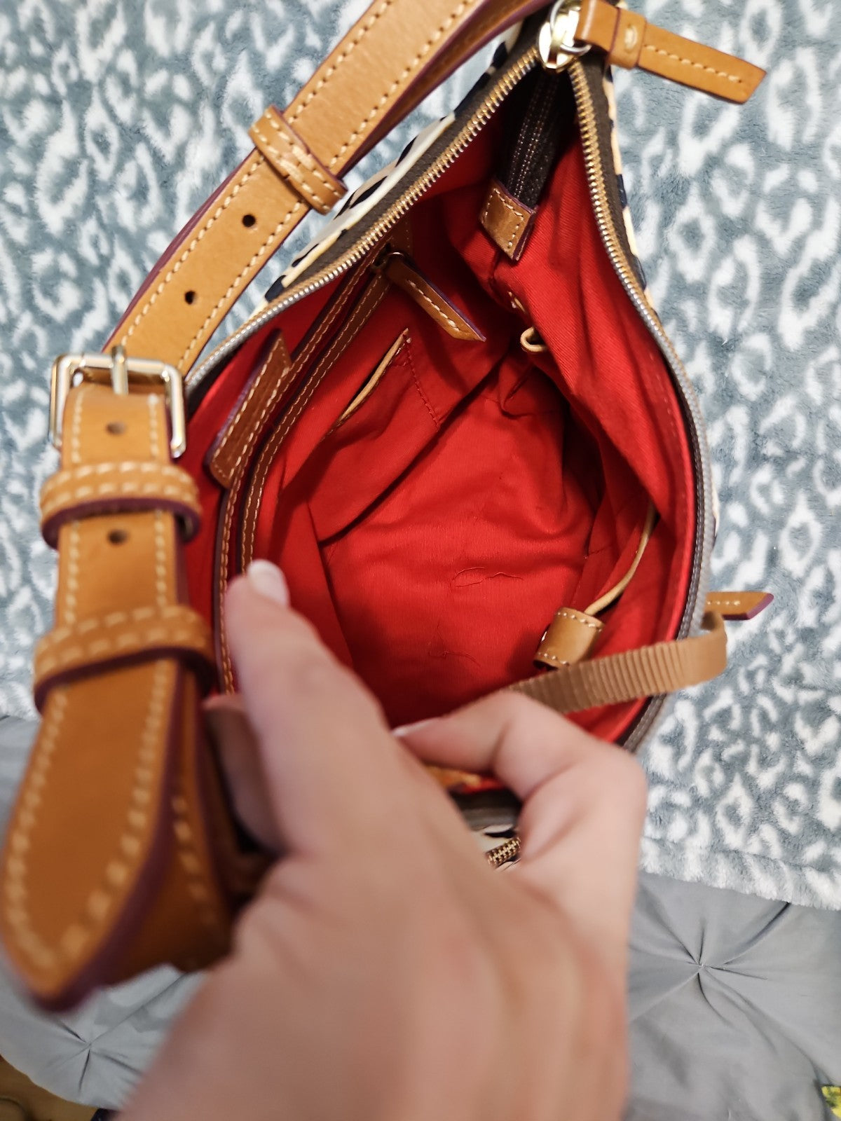 EUC Dooney & Bourke Leopard Print Canvas Shoulder Bag Handbag With Dust Bag