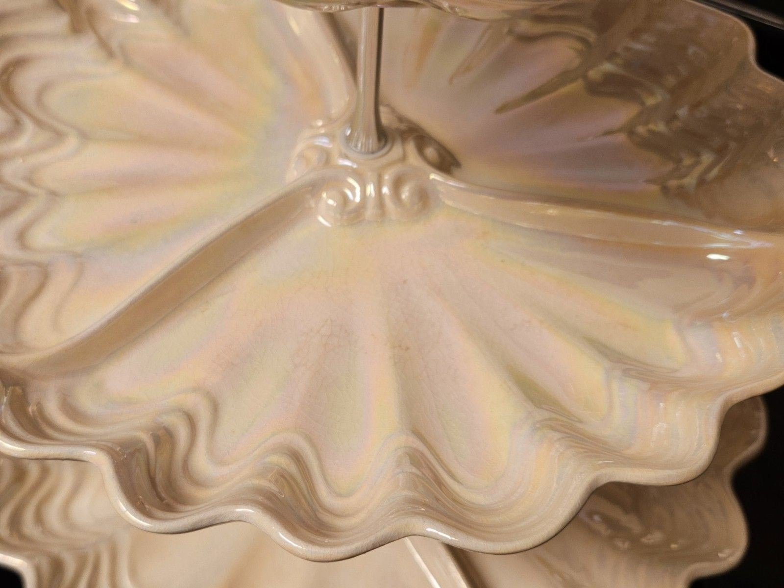 Vintage Maddux Of California Opalescent Cream & Silver 3 Tier Serving Tray READ