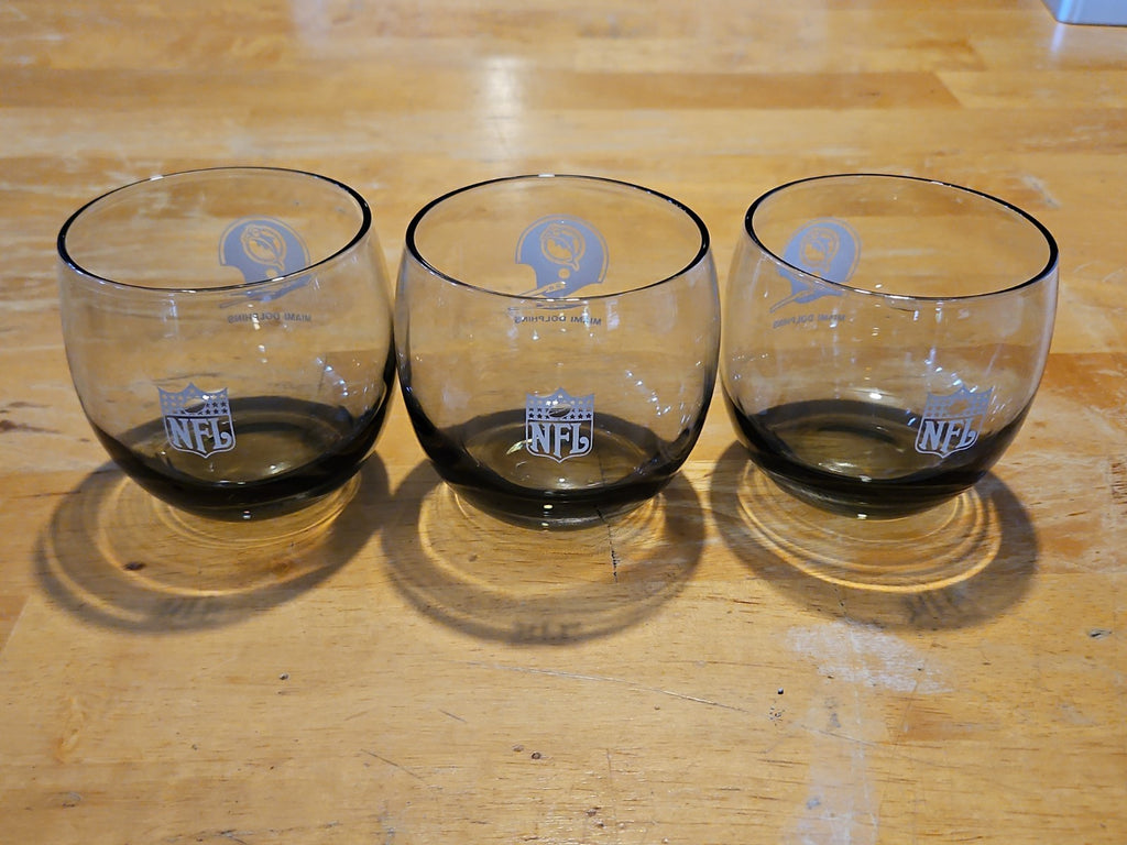 Set Of 6 NFL Miami Dolphins Rolly Polly Rocks Glasses Smoke Color 3.5" X 3"