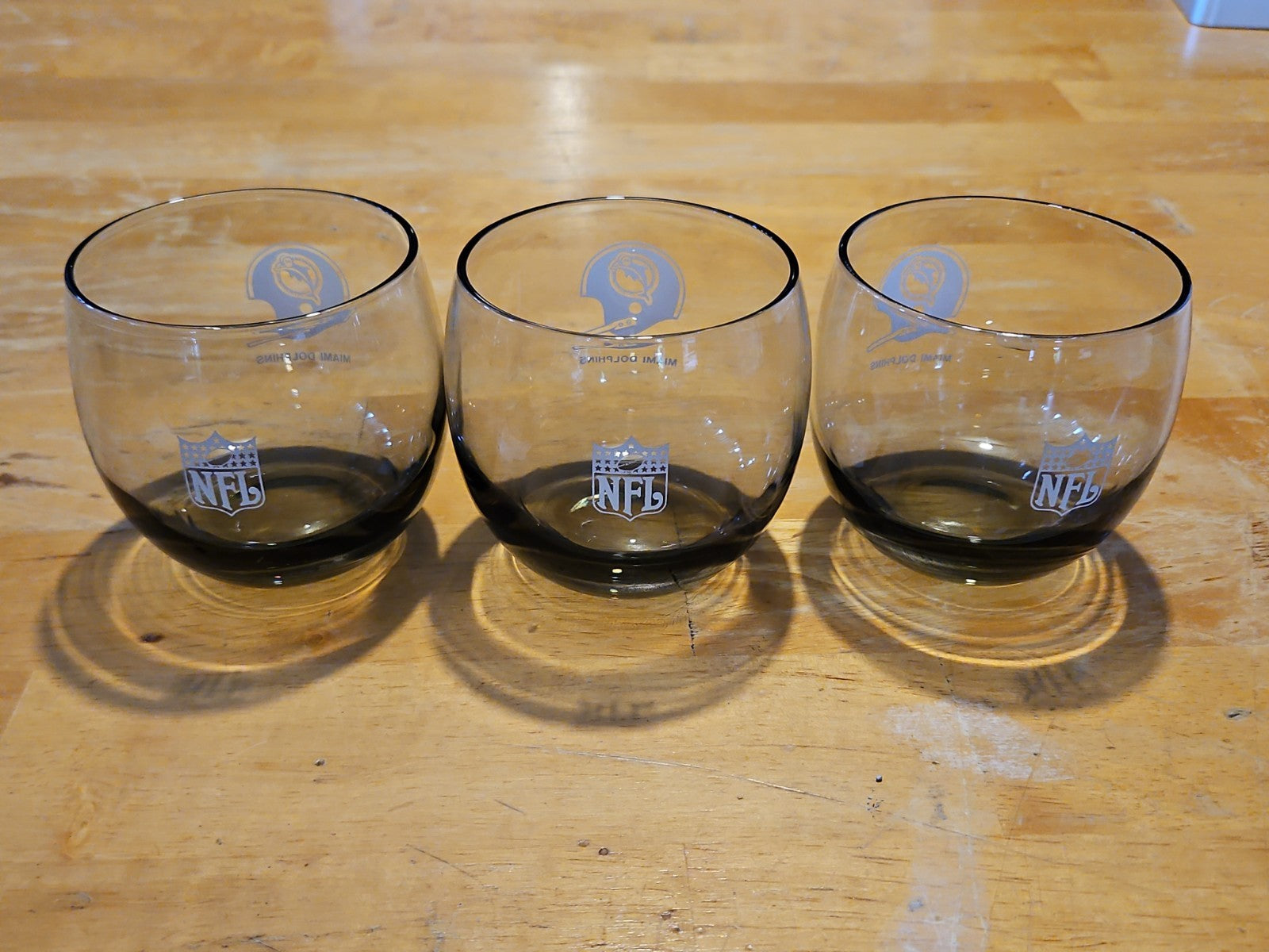 Set Of 6 NFL Miami Dolphins Rolly Polly Rocks Glasses Smoke Color 3.5" X 3"