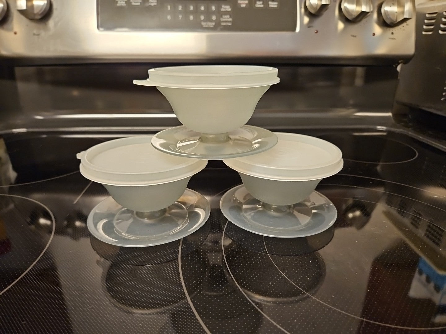 Set Of 3 Vintage Tupperware 754-30 Smoke Grey Pudding Jello Dessert Cups w Lids