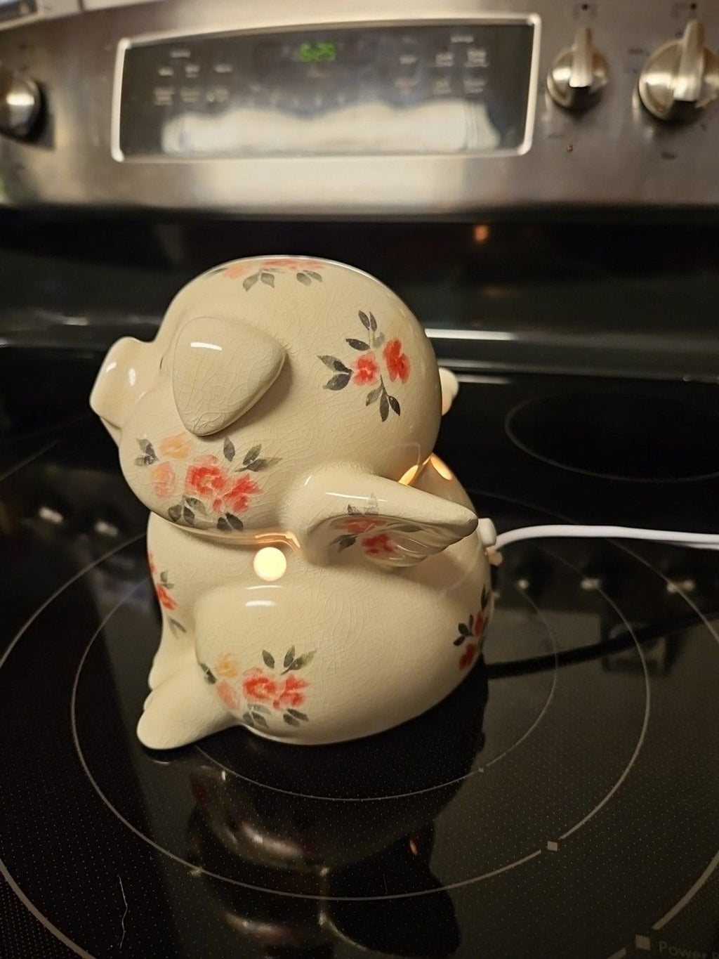 Vintage Intertek Ceramic Winged Pig Floral Lamp Model Sc-824 6" - Works!
