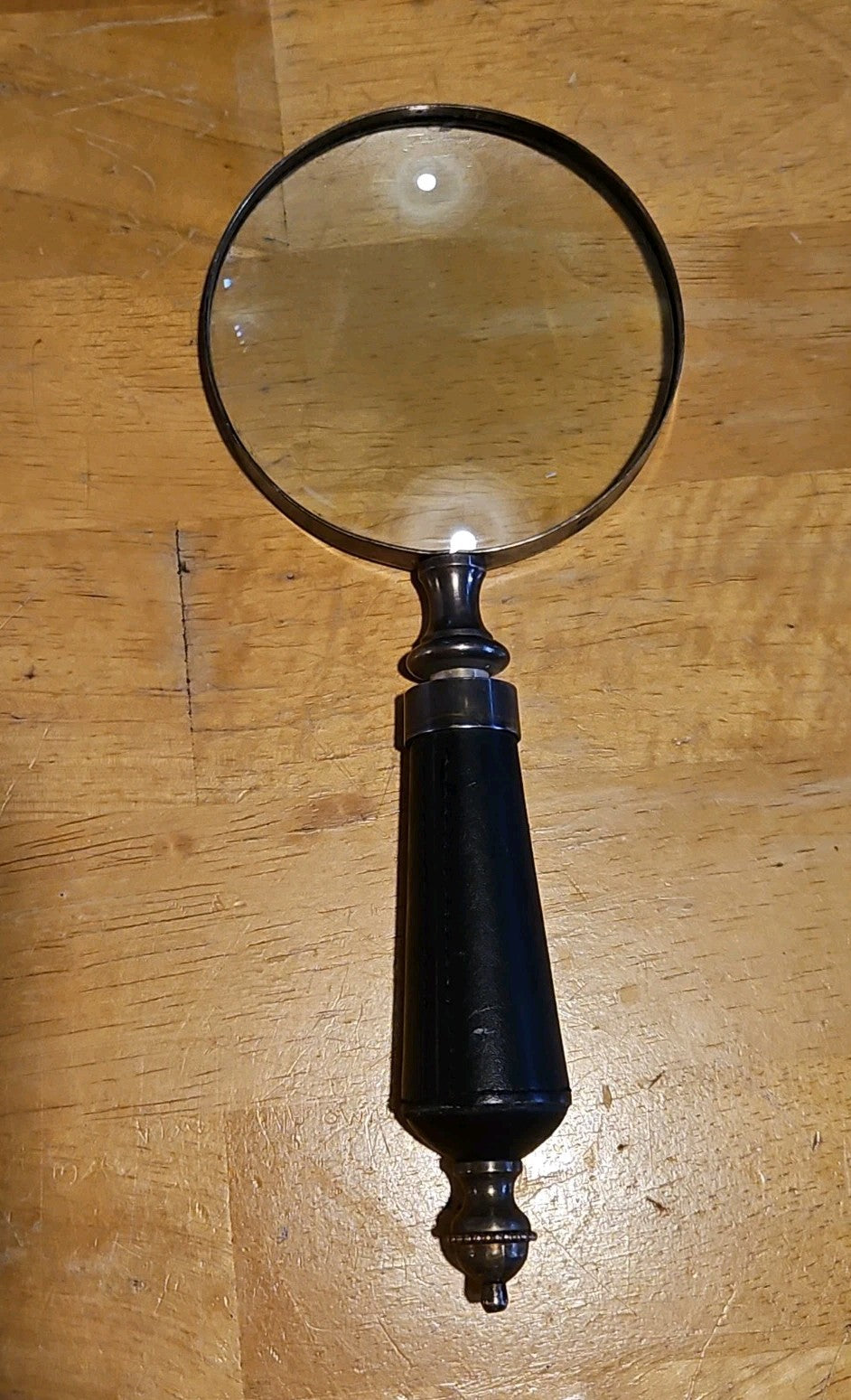Vintage Magnifying Glass Brass With Leather Wrapped Handle 10" No Cracks!