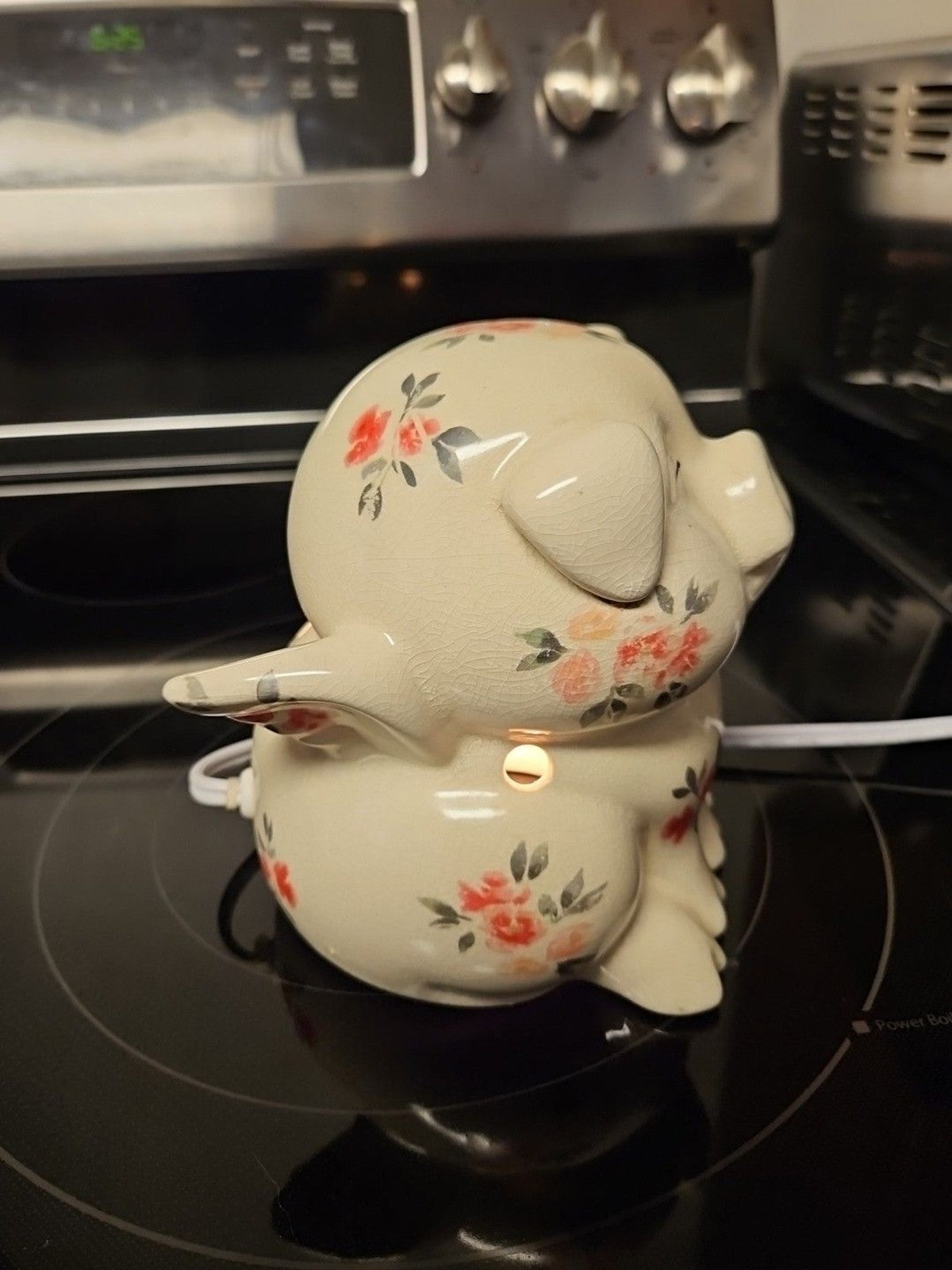 Vintage Intertek Ceramic Winged Pig Floral Lamp Model Sc-824 6" - Works!