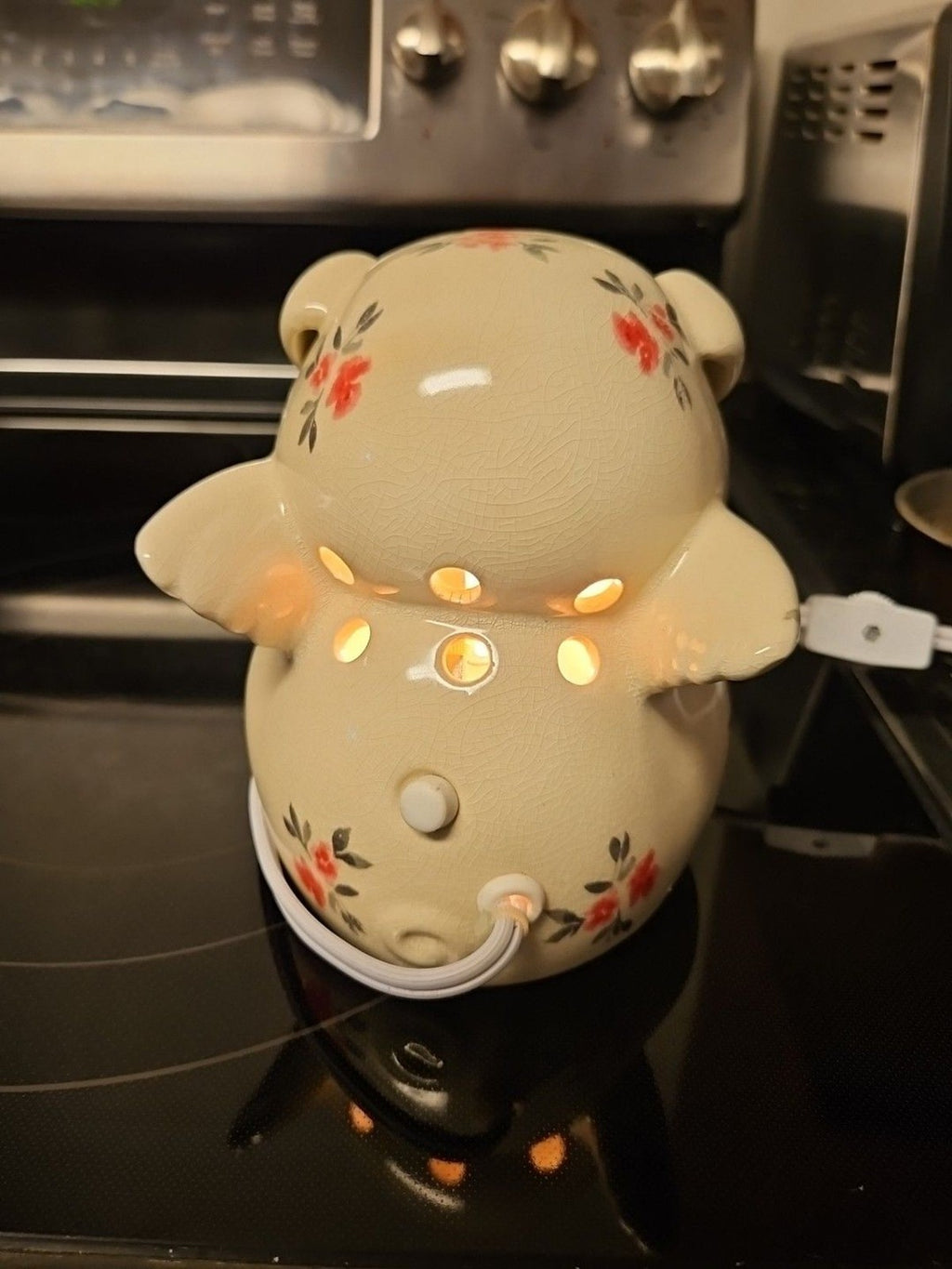 Vintage Intertek Ceramic Winged Pig Floral Lamp Model Sc-824 6" - Works!